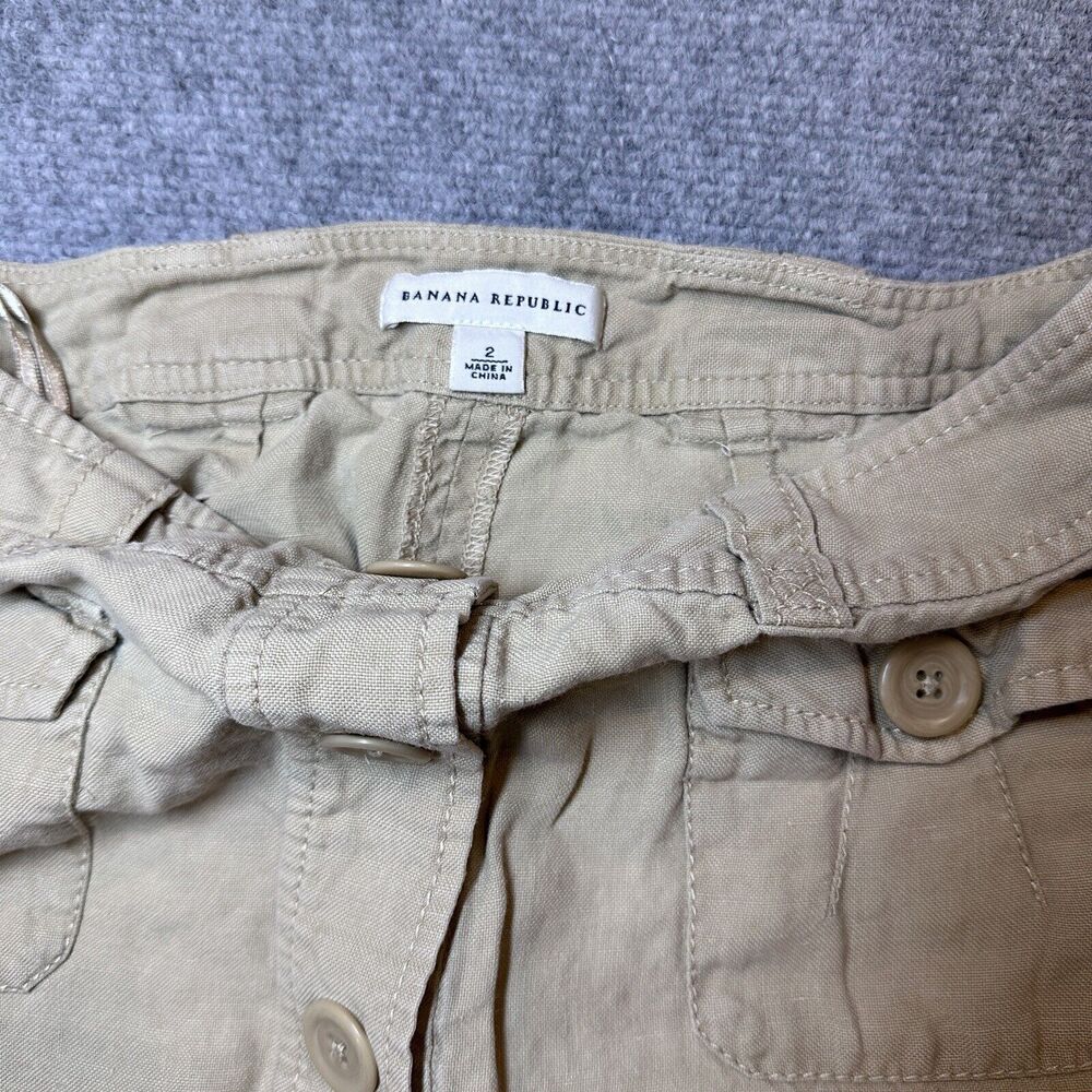 Banana Republic Khaki Safari Silk Linen Blend Midi Skirt Women size 2 - Picture 4 of 7